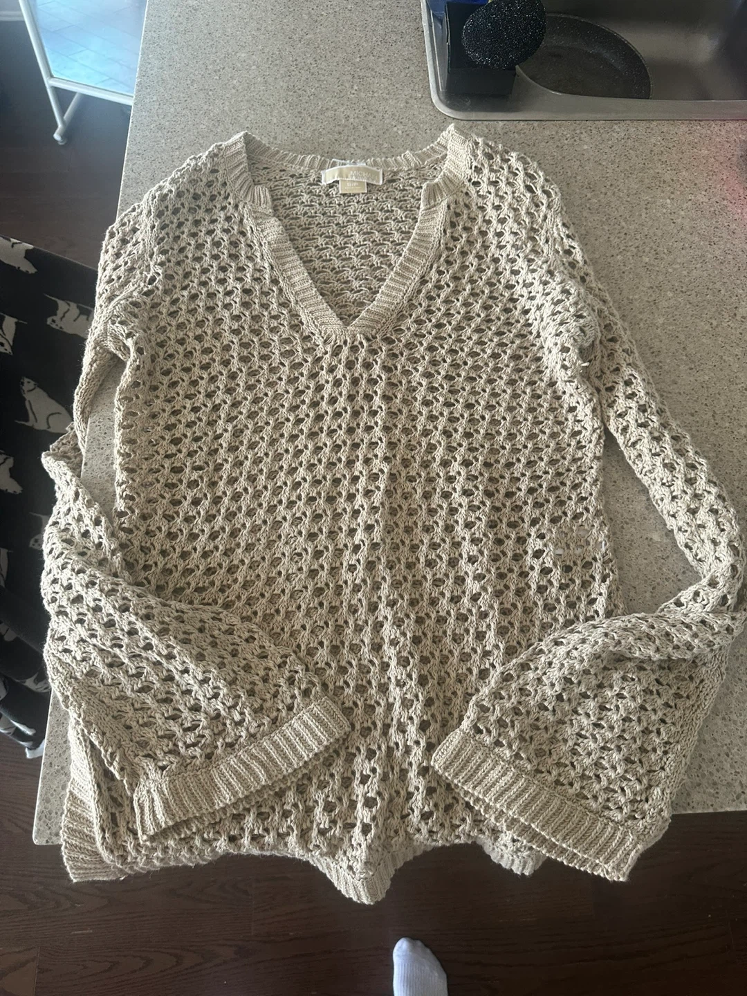 Michael Kors Beige Knit V-Neck Sweater