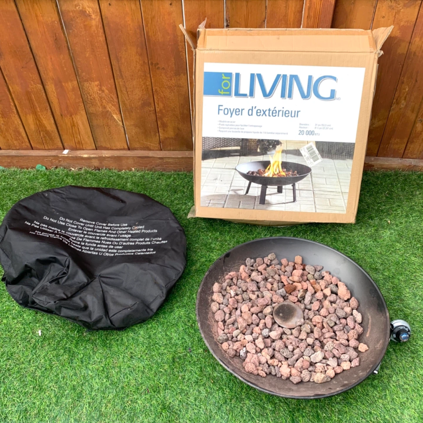Outdoor Fireplace Fire Pit Propane Heater Lava Rocks LIVING