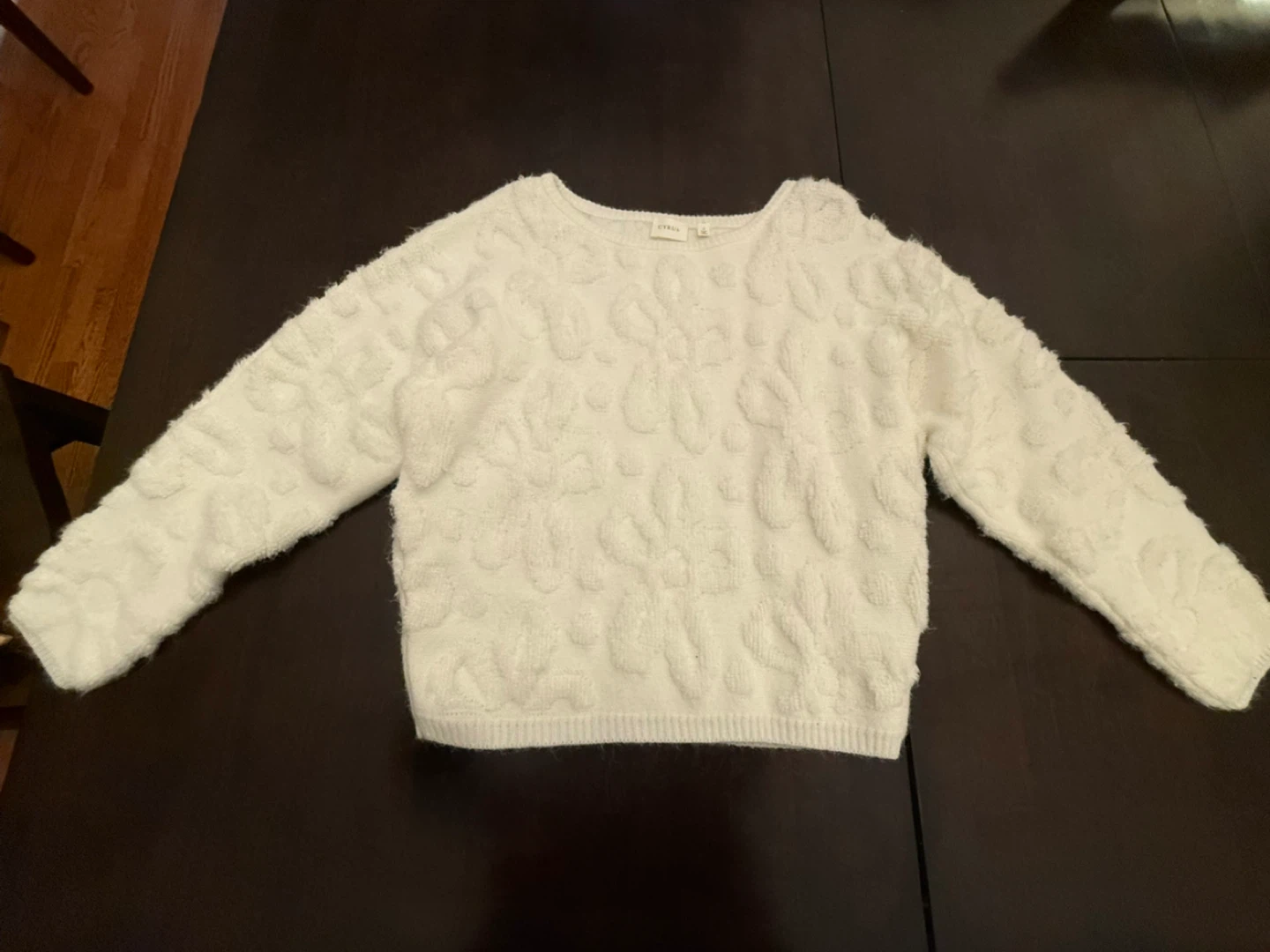 Cyrus NYC White Textured Floral Sweater