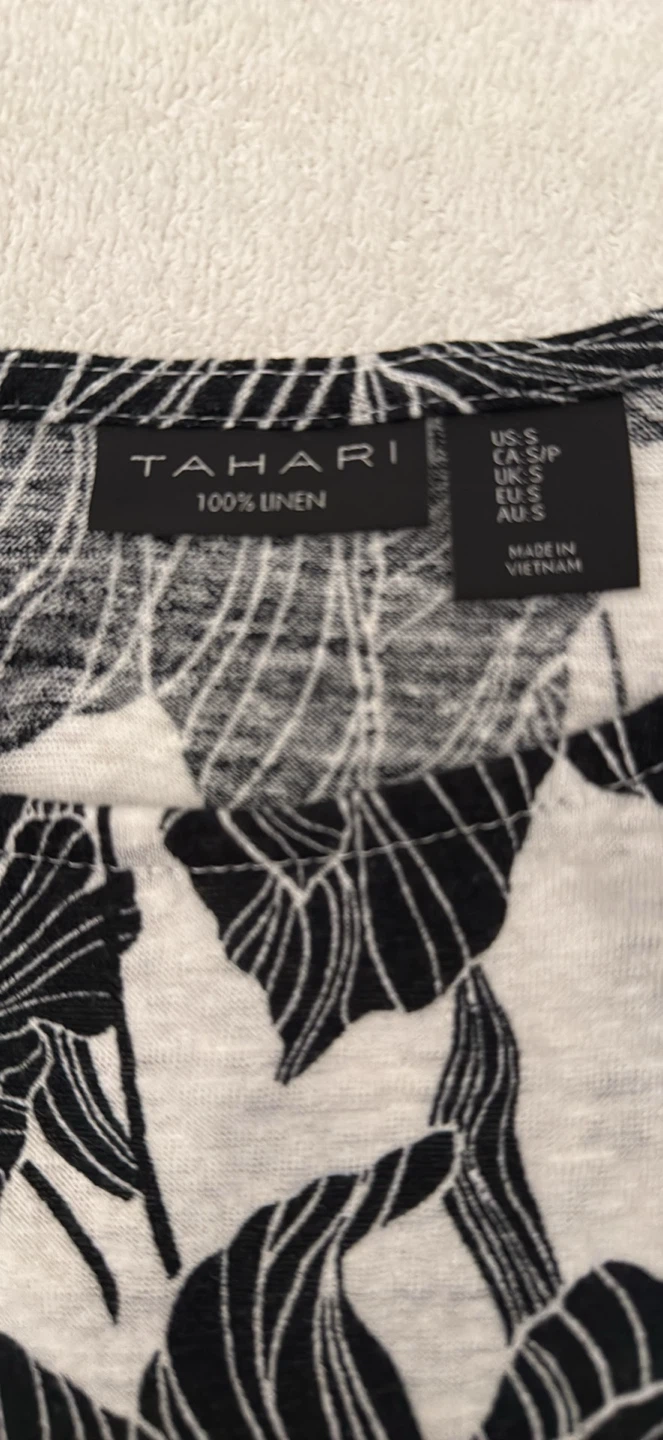 Tahari Black & White Floral 100% Linen Cap Sleeve Top - Size S - photo 5