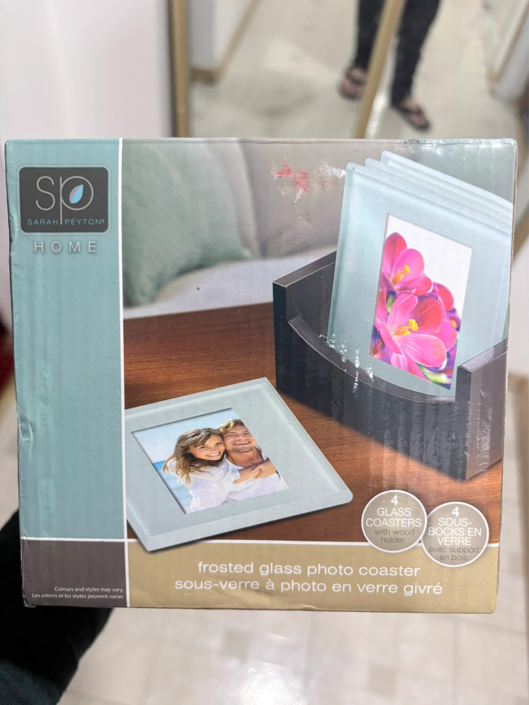 Sarah Peyton Home Frosted Glass Photo Coasters with Wood Holder - photo 2