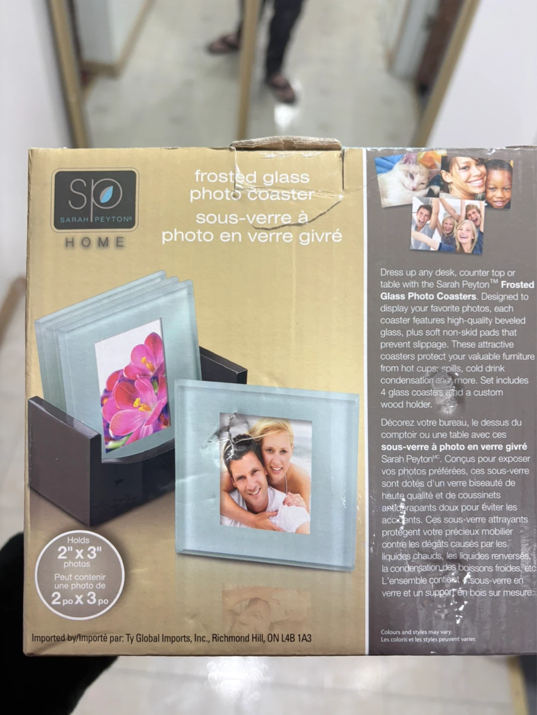 Sarah Peyton Home Frosted Glass Photo Coasters with Wood Holder