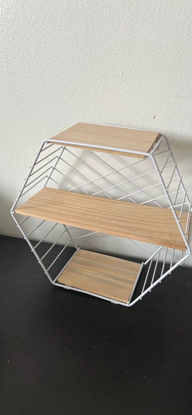 Hexagonal Wall Shelf with Wood Insets