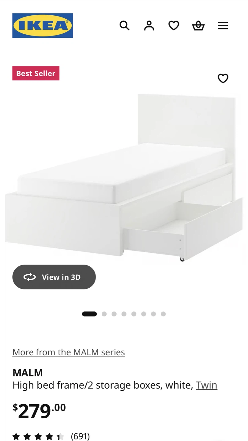 IKEA MALM Twin Bed Frame w/ Storage Drawers – White