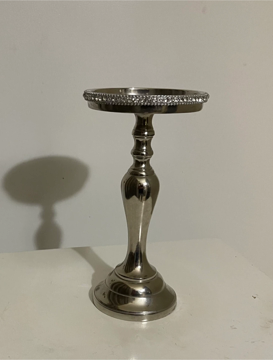 🌱 Silver Candlestick Holder with Rhinestones