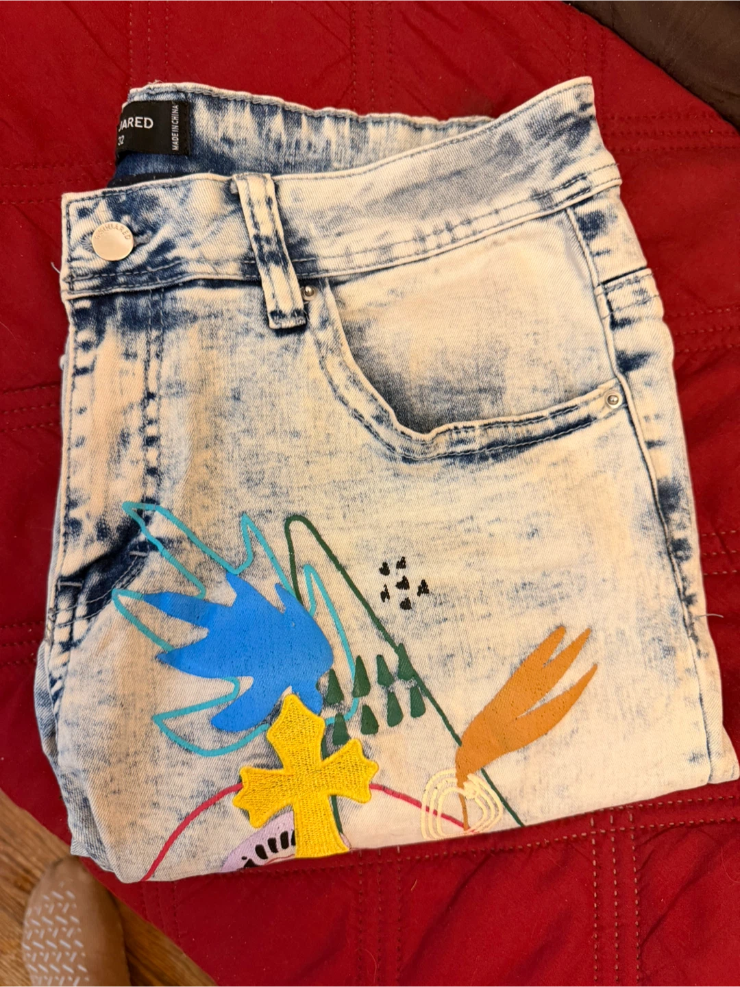 GUARD Denim Shorts with Embroidered Crosses and Tiger Graphic - photo 3