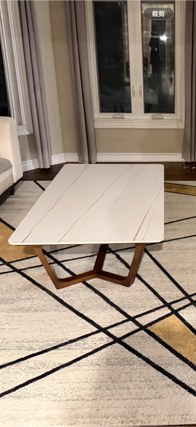 Modern Coffee Table with White Marble Top and Wood Base