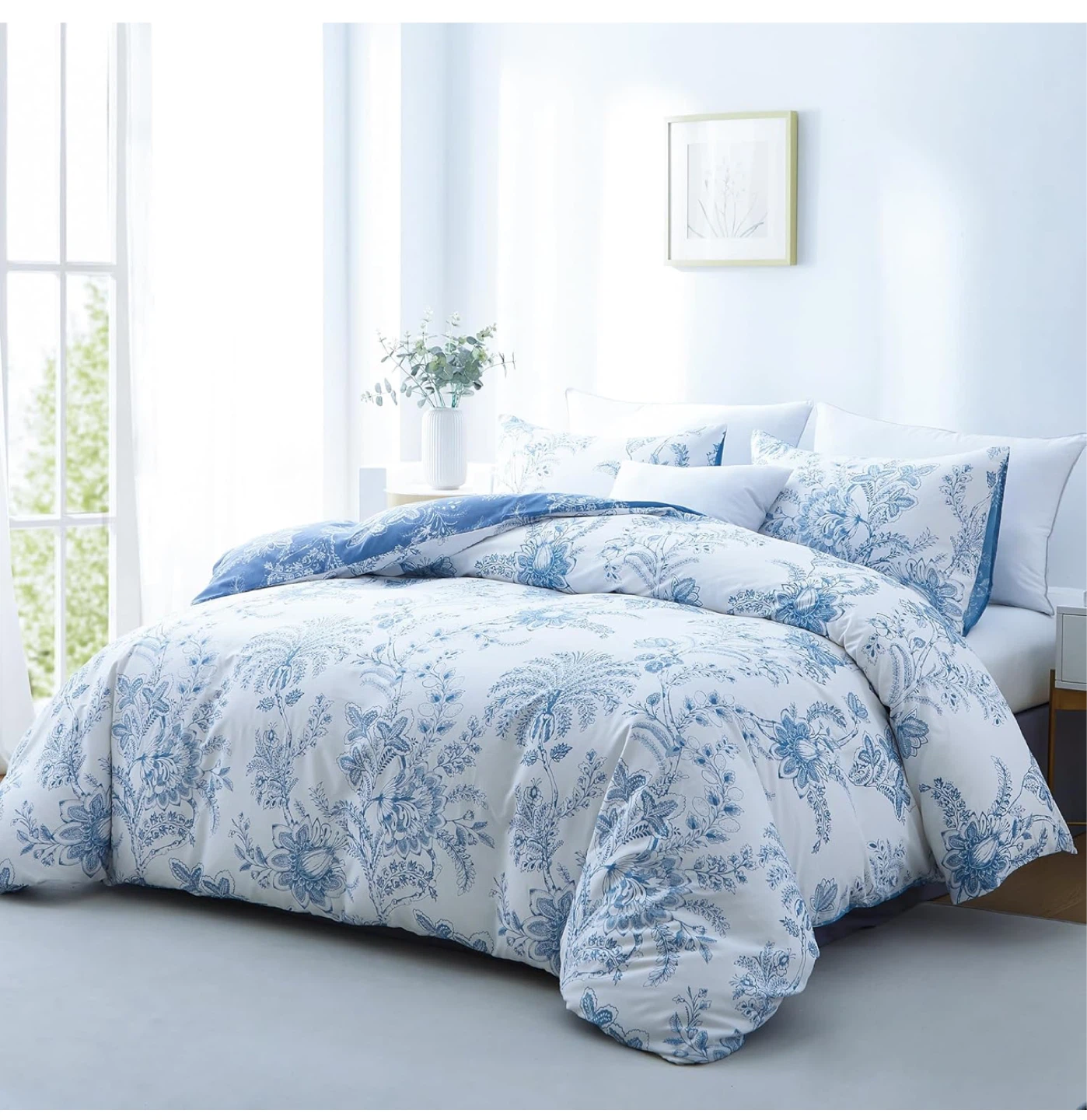 Blue Floral Duvet Cover Set (No Comforter) - photo 2