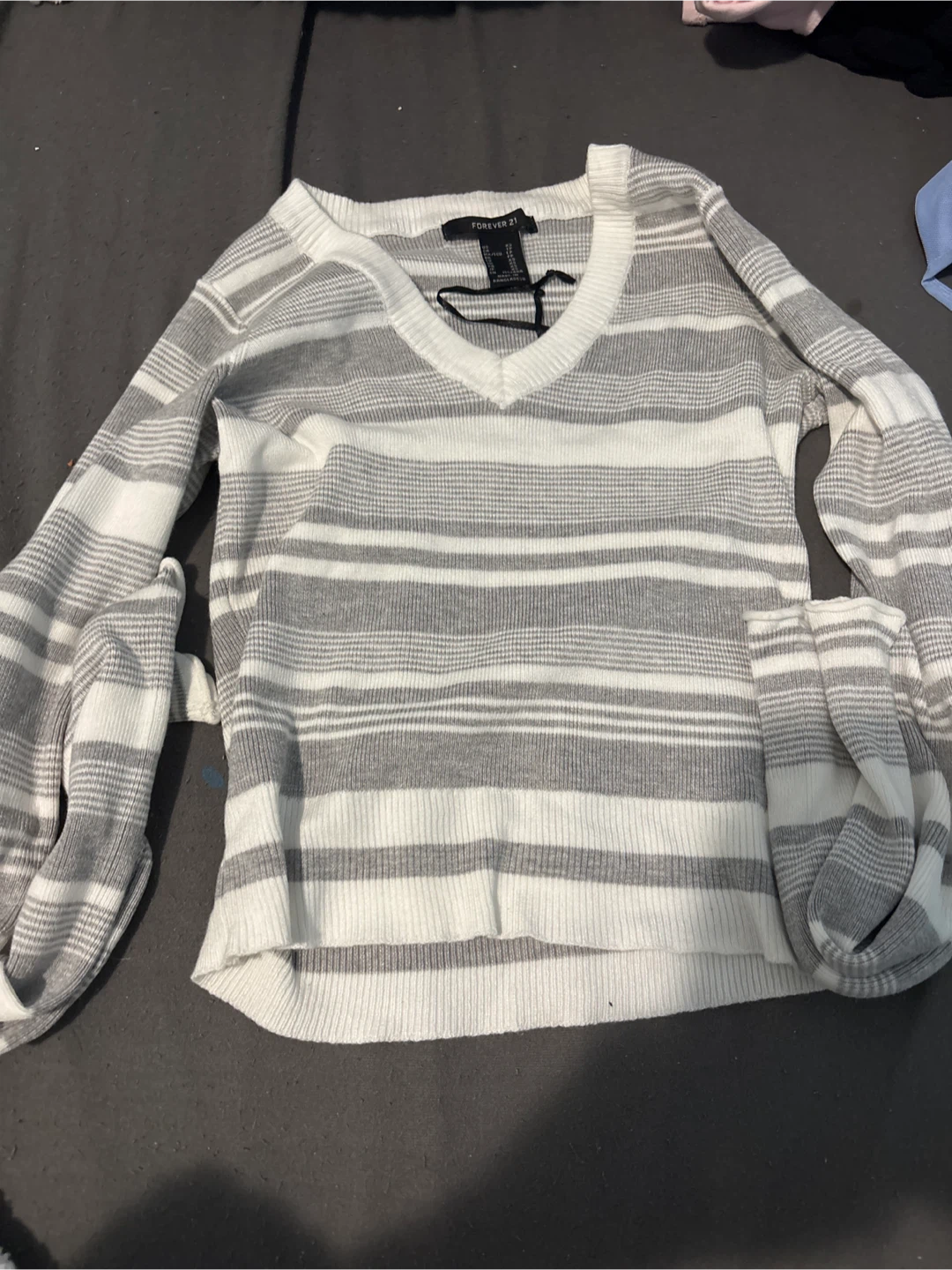 Forever 21 Striped V-Neck Sweater XS