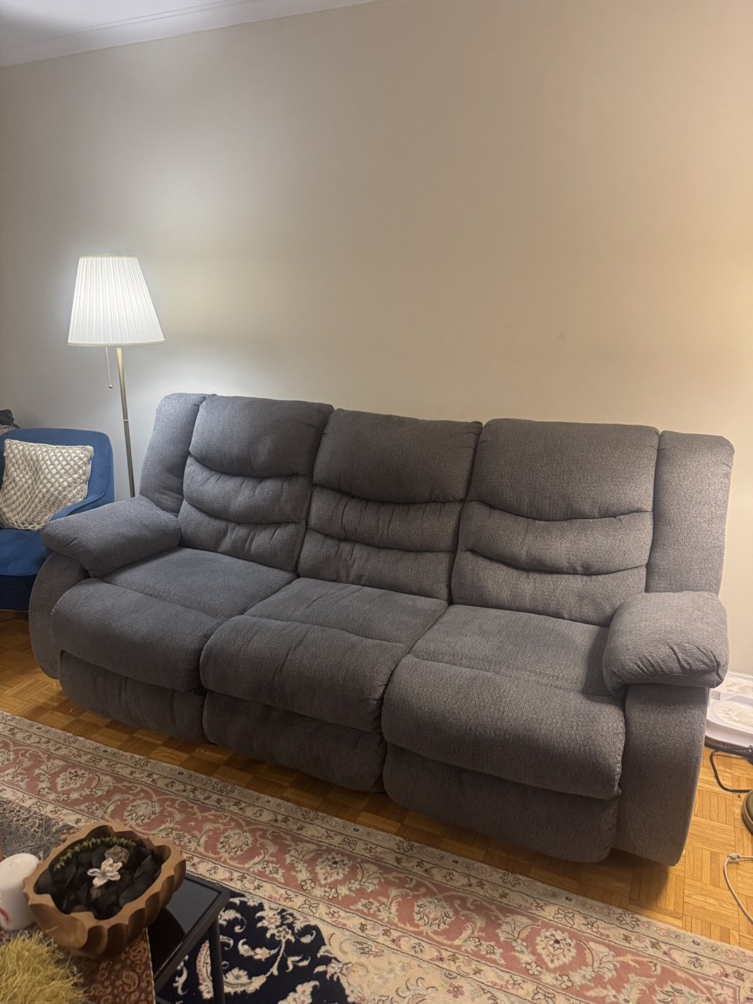 Grey Three-Seater Reclining Sofa