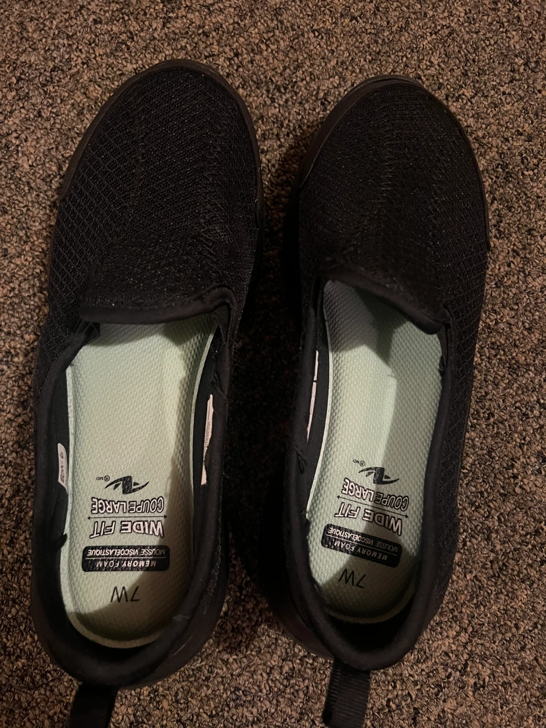 Athletic Works Black Wide Fit Slip-On Shoes - Size 7W