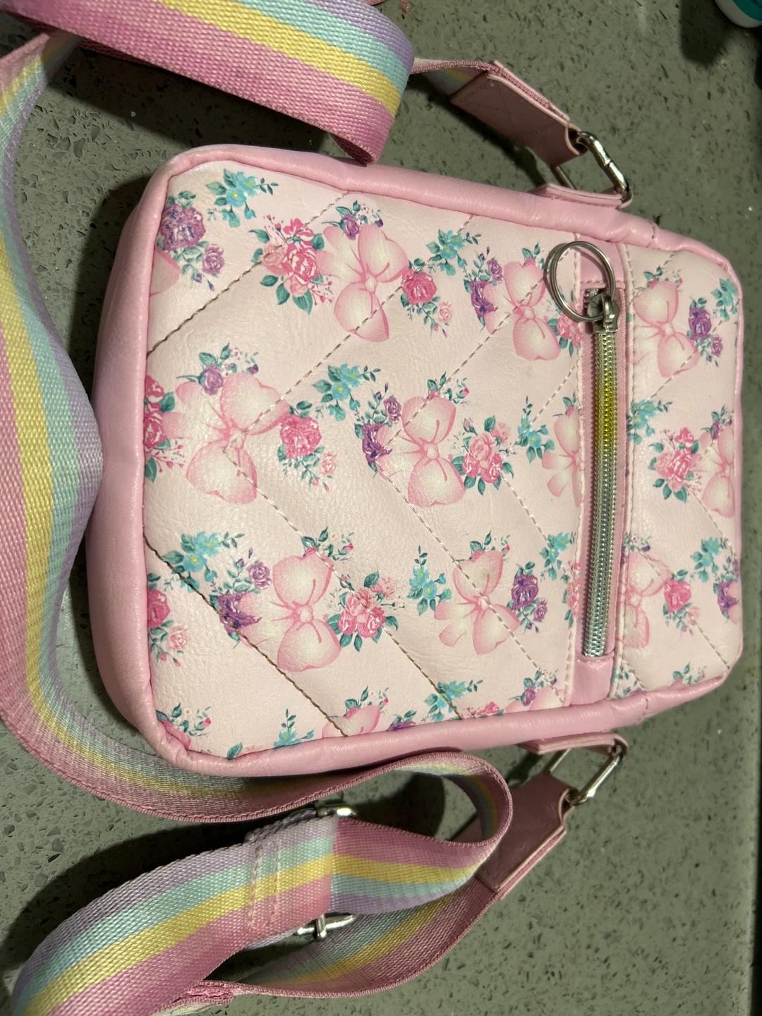Kids Pink Bow Floral Crossbody Bag