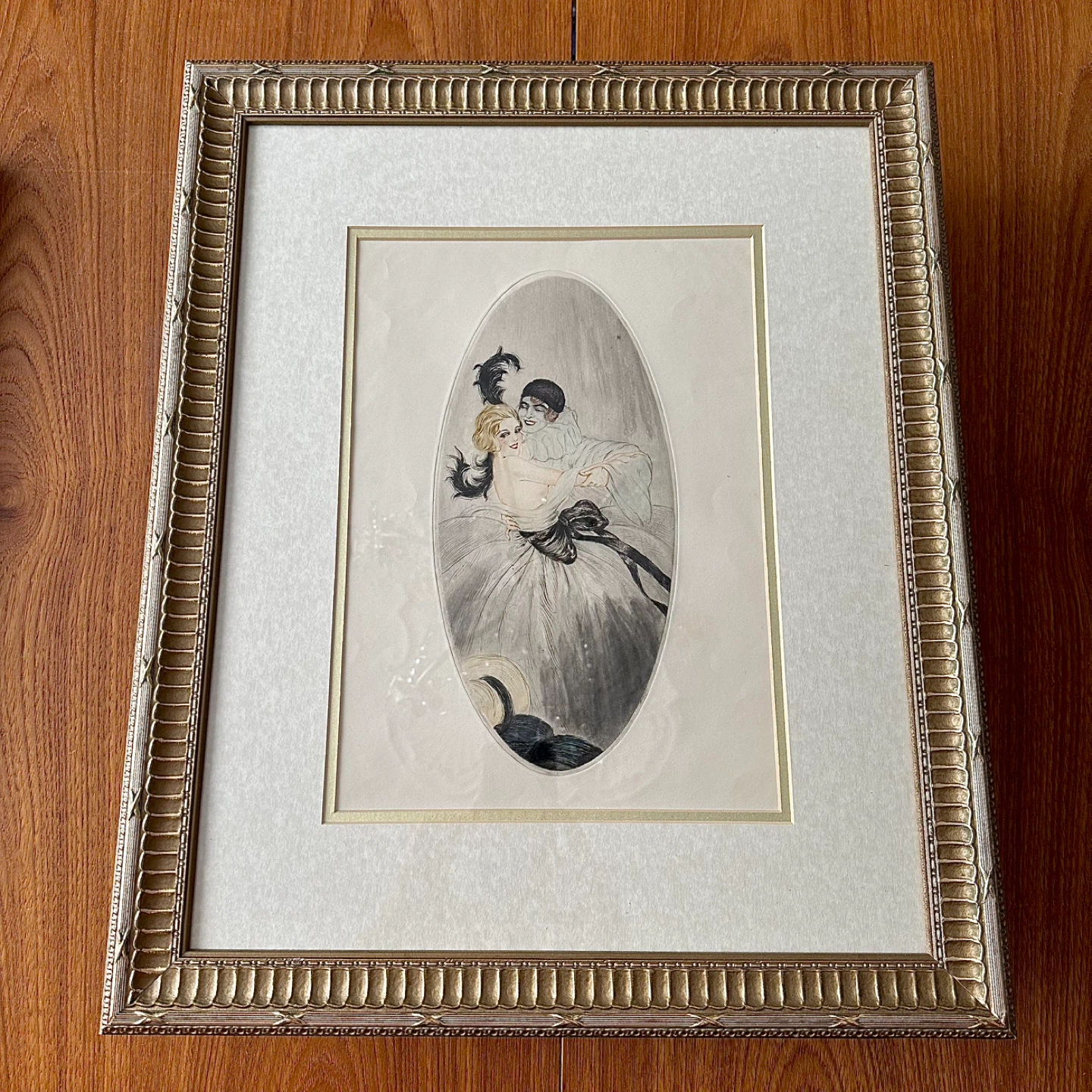 Large framed antique Pierrot boudoir etching from Paris - photo 2
