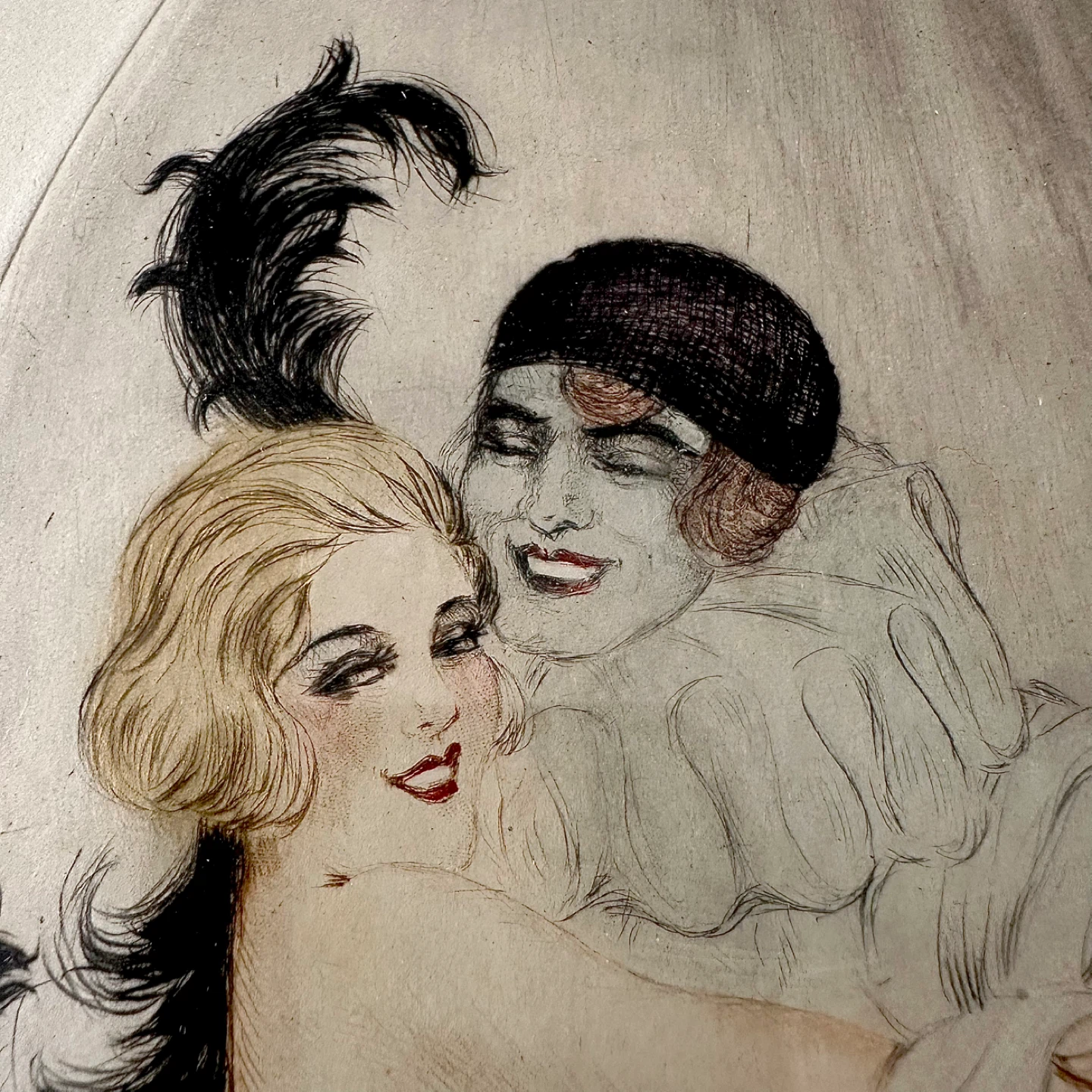 Large framed antique Pierrot boudoir etching from Paris - photo 3