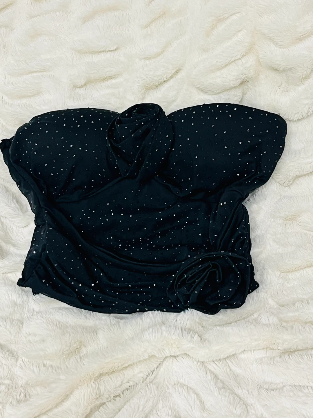 Black Strapless Jewel Top with Roses