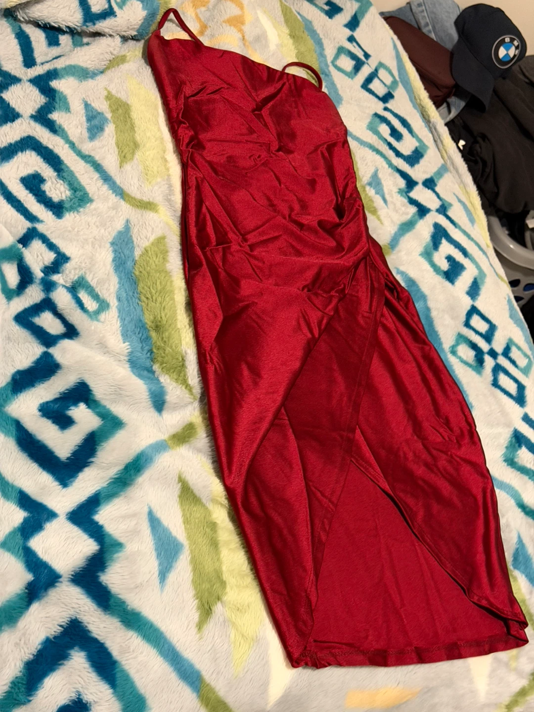 Red cross back Shoulder Ruched Dress