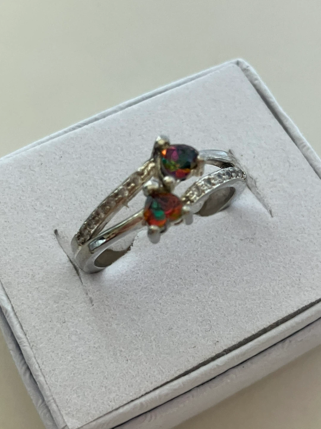 Silver Ring with Rainbow Stones Size 7.75