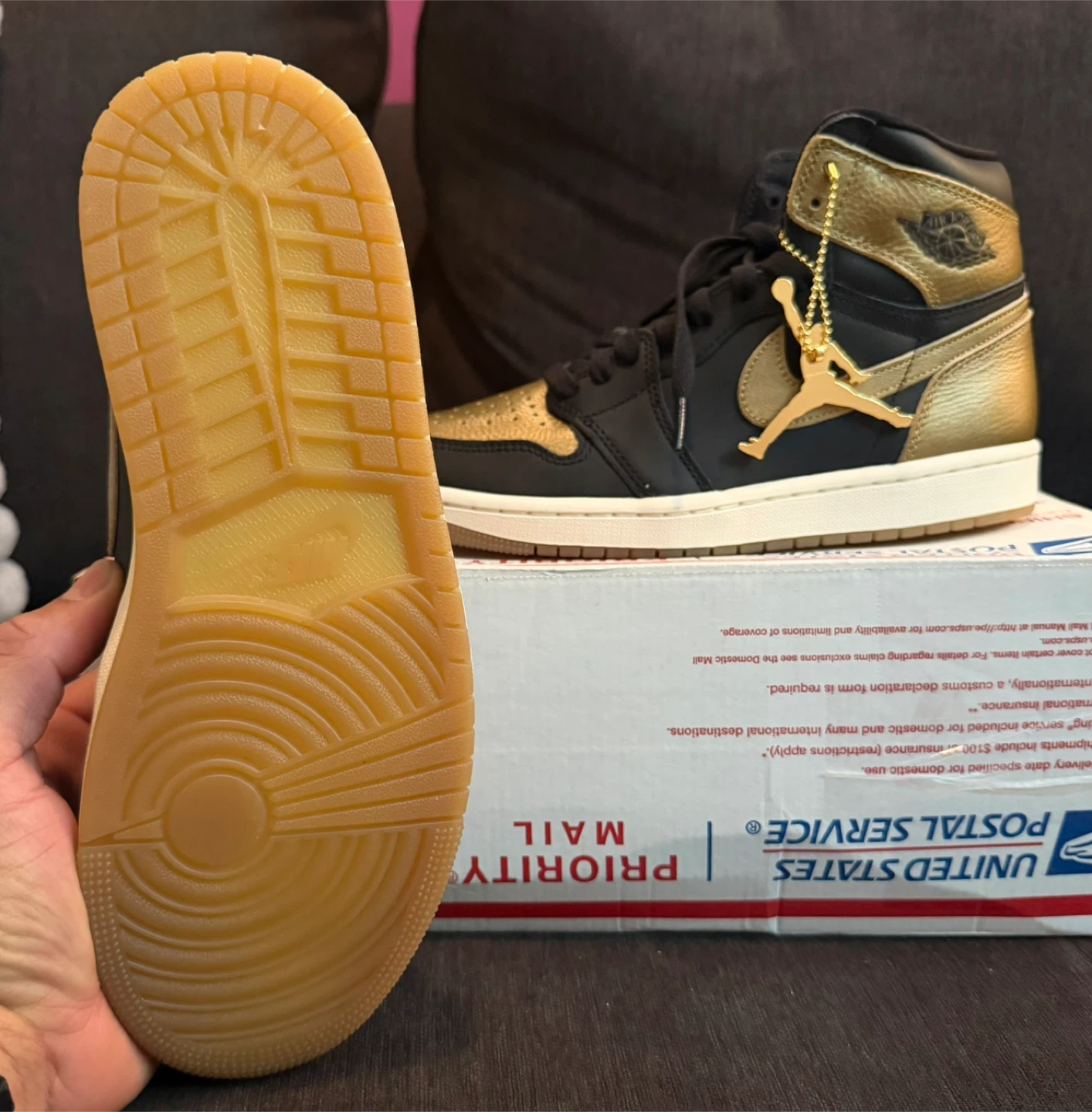 Air Jordan 1 Retro High OG "Black Gold" Sneakers - photo 5