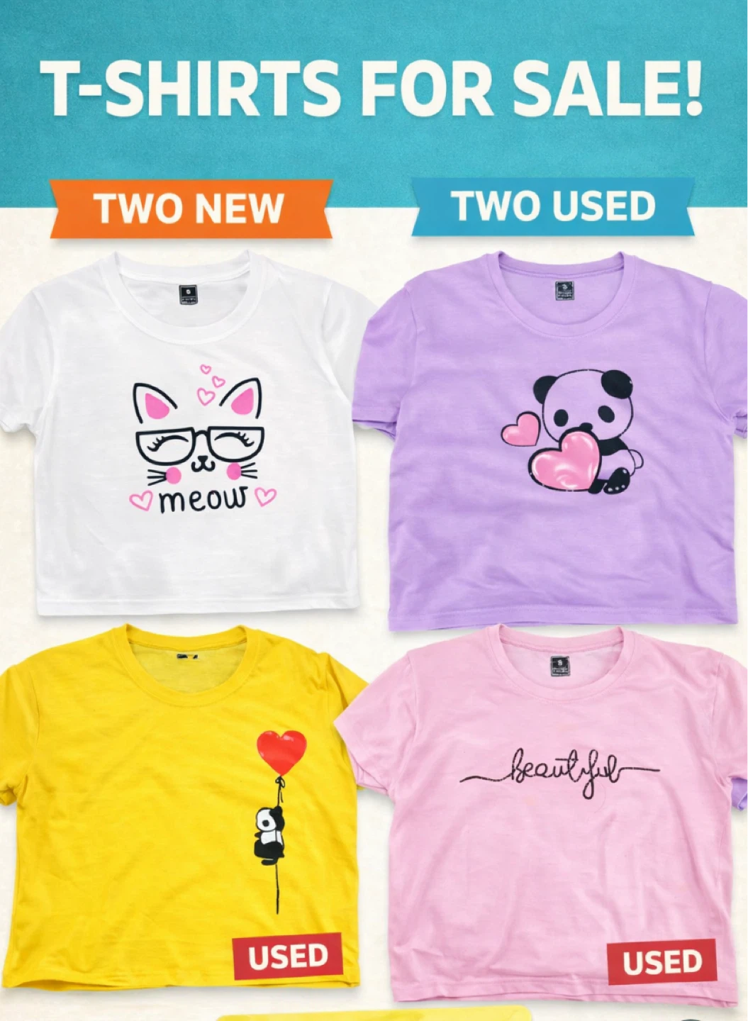 Bundle of 4 T-Shirts - Panda & Cat Designs