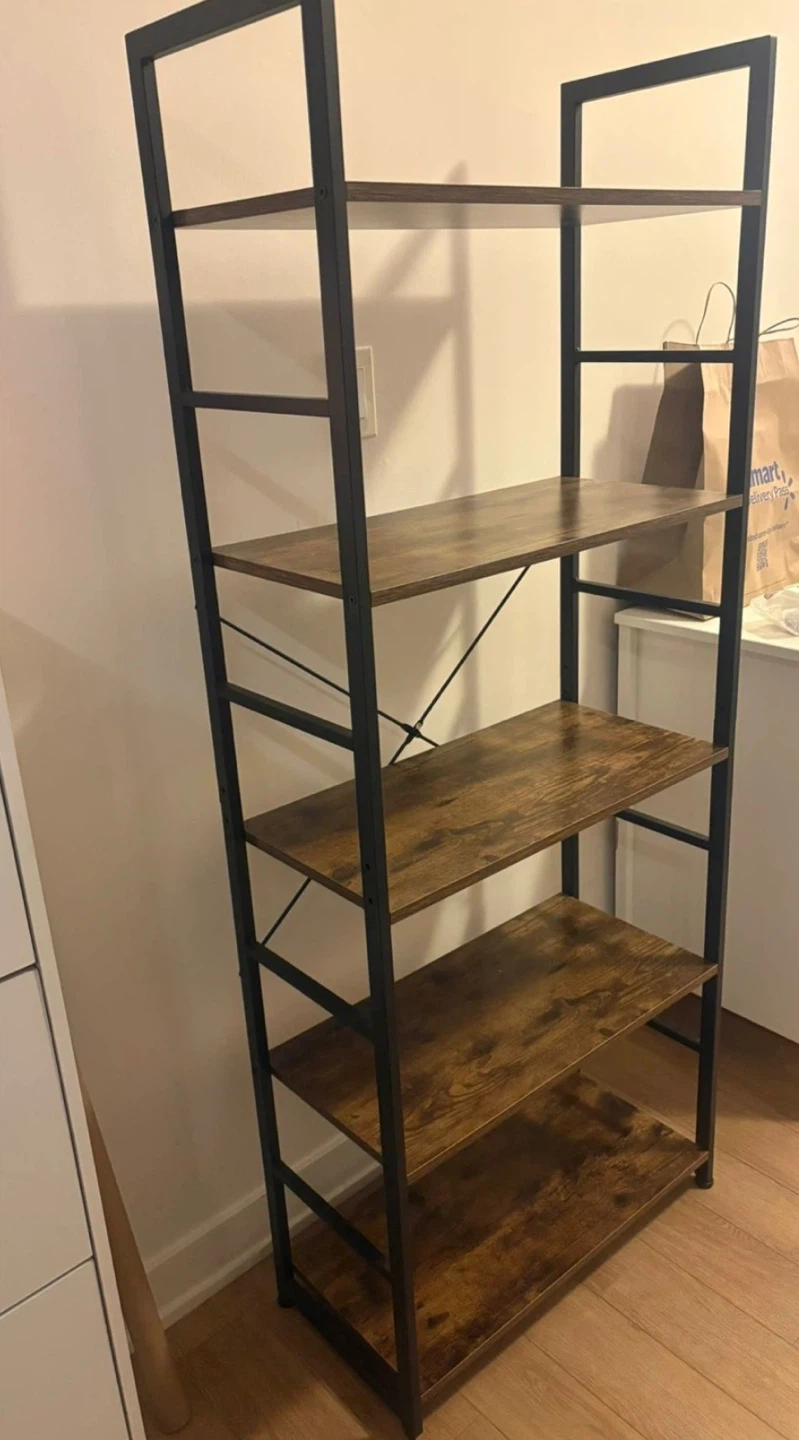 5-Tier Bookshelf - Rustic Brown & Black