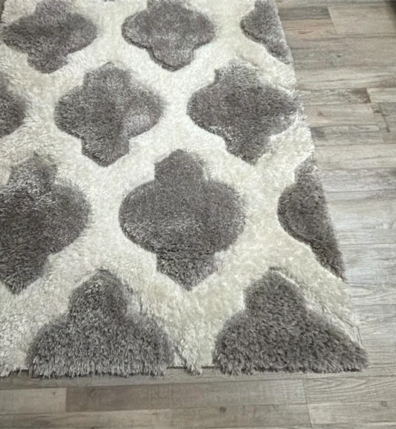 MOVING SALE! White and Grey Area Rug (4’ x 5.3’)