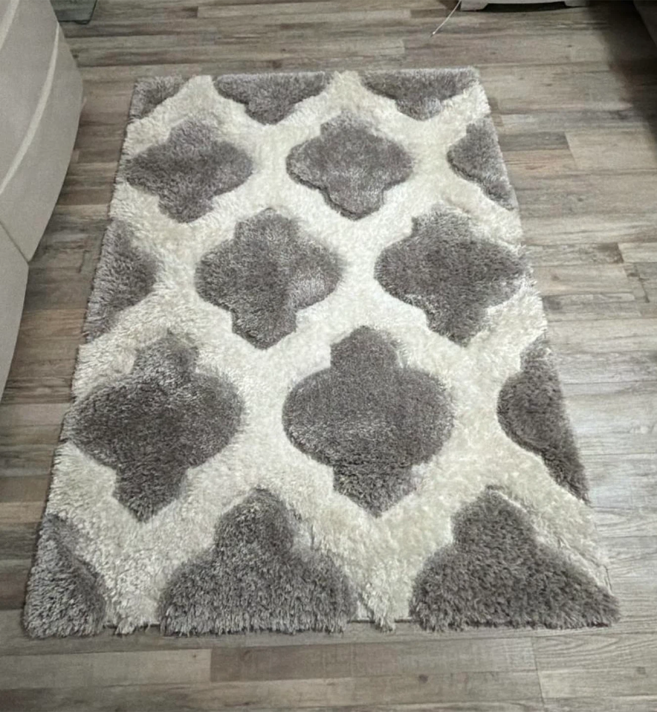MOVING SALE! White and Grey Area Rug (4’ x 5.3’) - photo 2