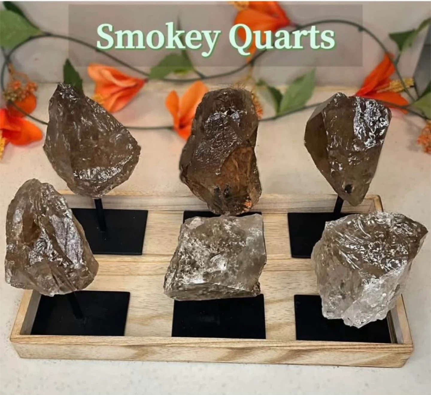Natural Raw Smokey Quartz on Stand