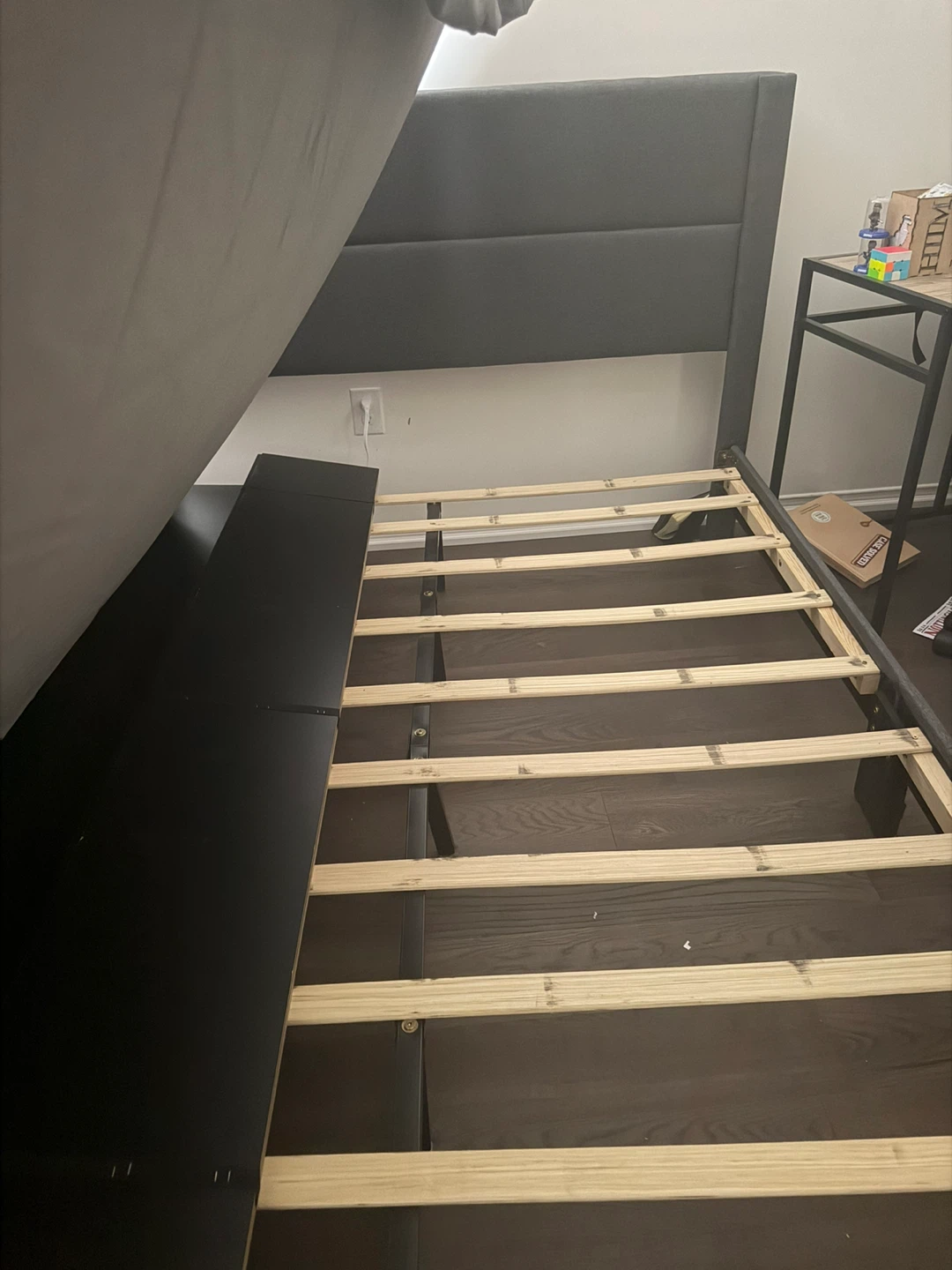 Grey Fabric Headboard and Bed Frame