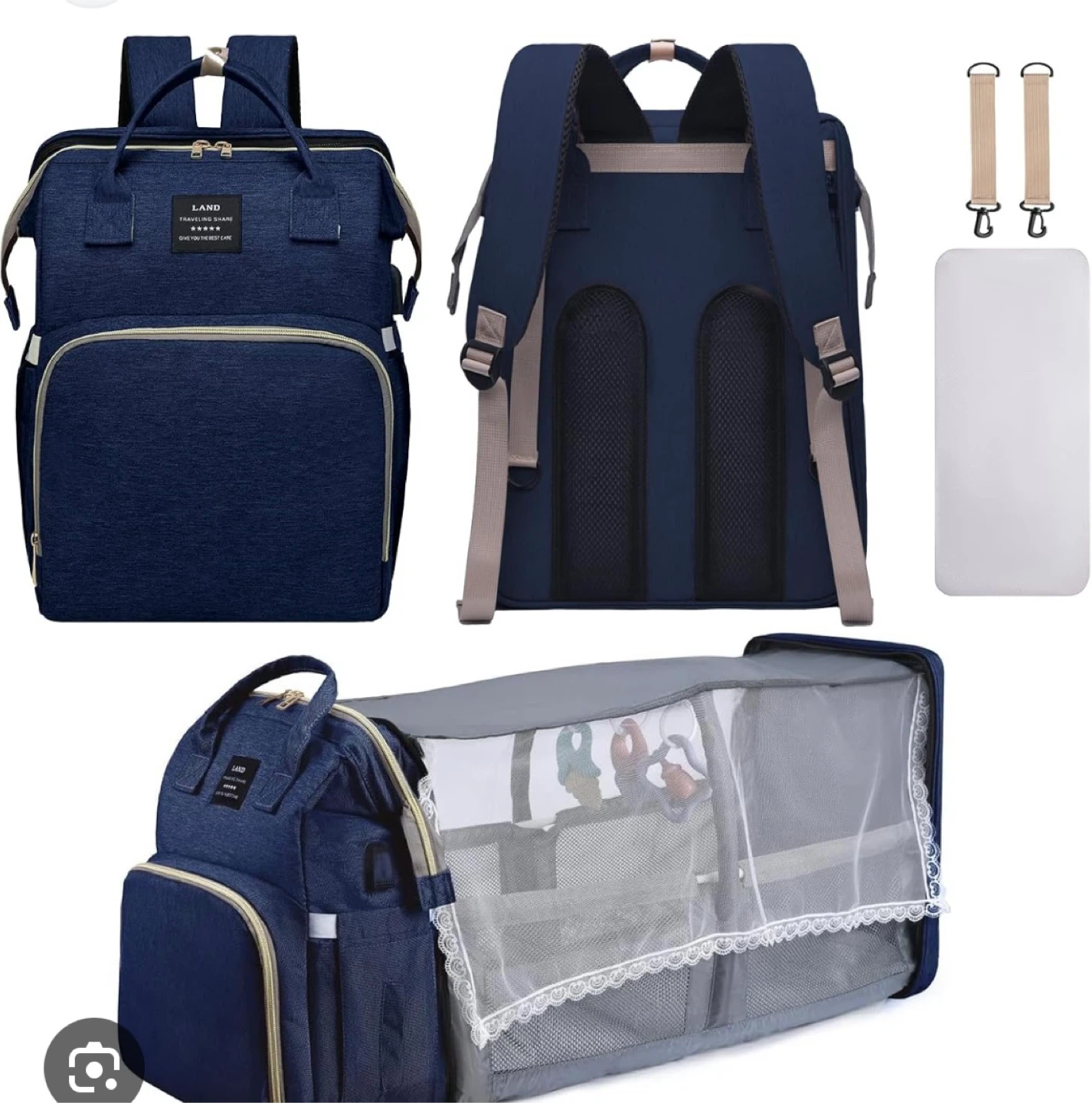LAND Diaper Bag Backpack with Bassinet - Navy - photo 2