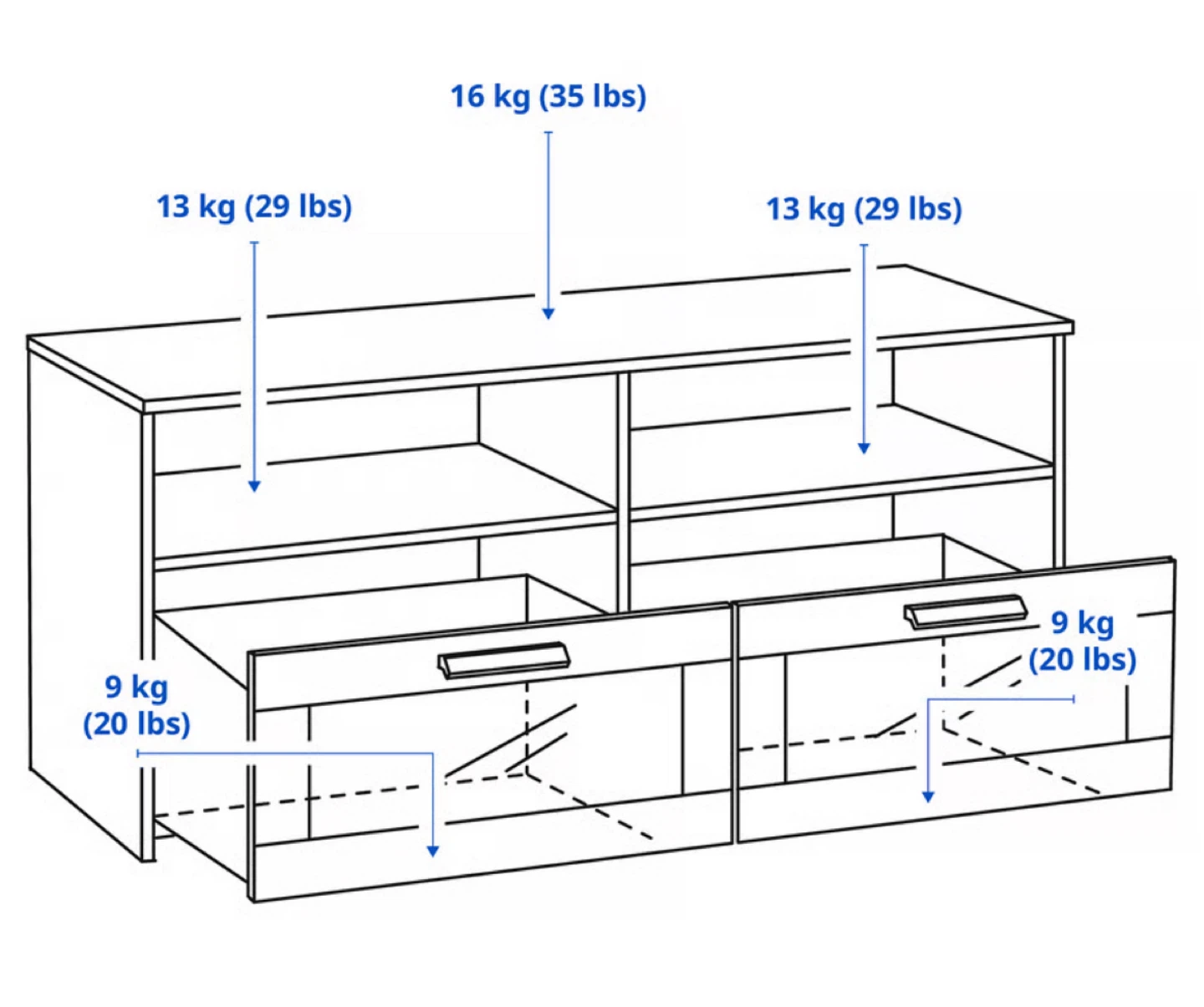 IKEA TV Stand with 2 Drawers and Shelves - photo 3