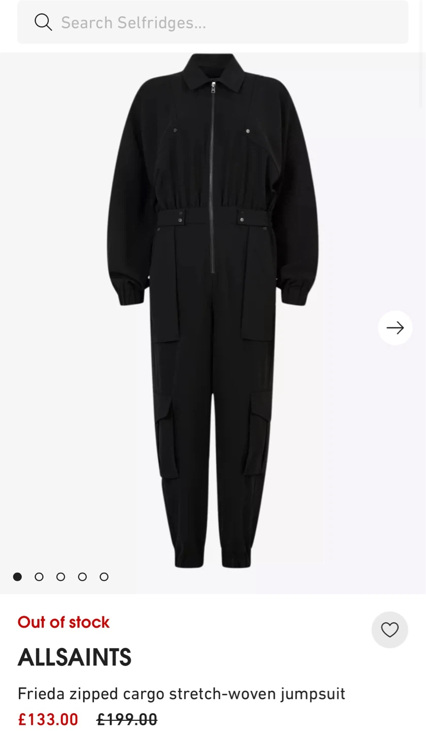 ALLSAINTS Frieda Black Zipped Cargo Jumpsuit UK 6