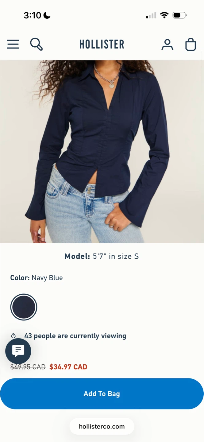 Hollister Navy Blue Fitted Button-Up Shirt Size S