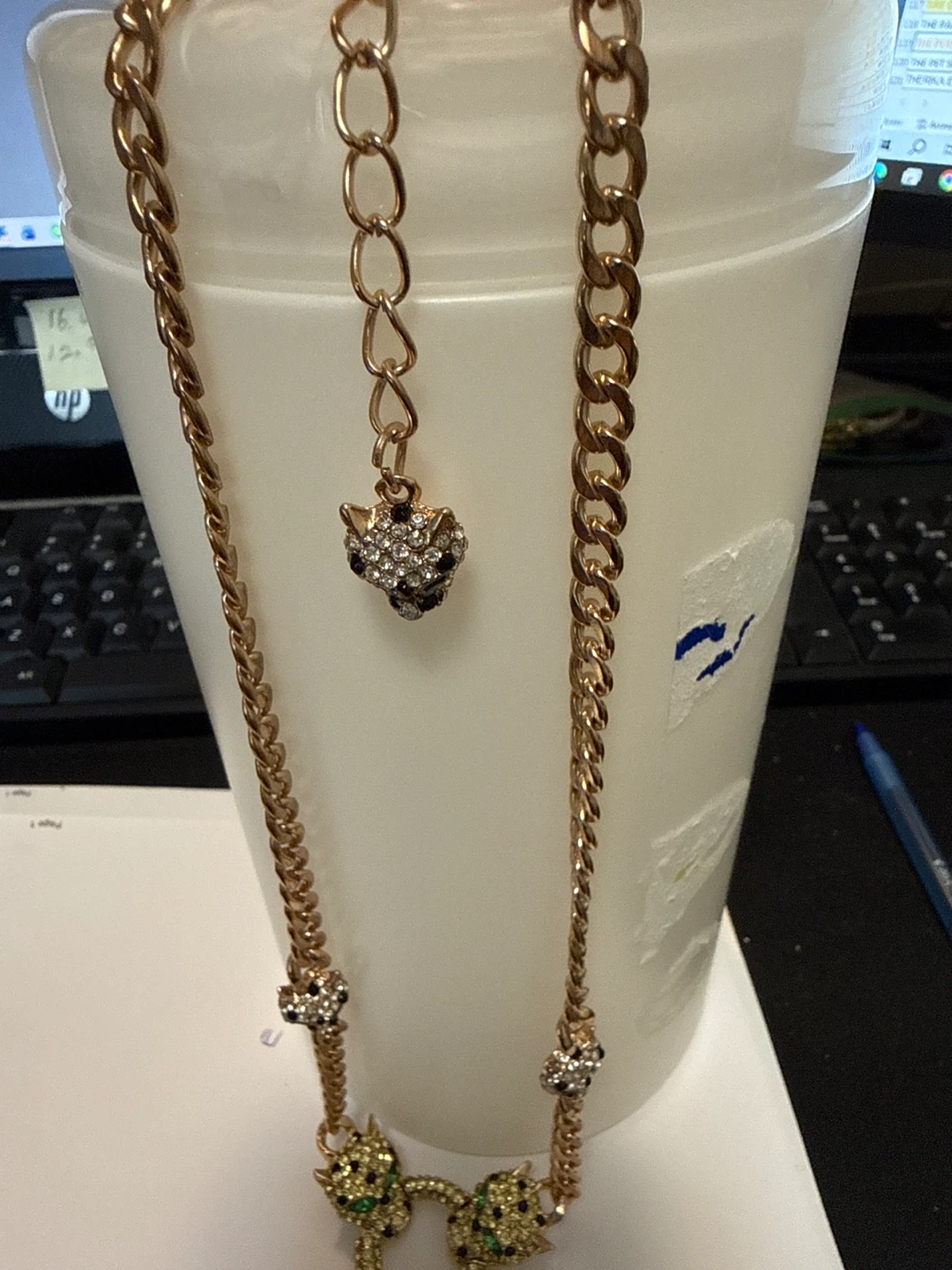 Gold Chain Necklace with Crystal Leopard Heads - photo 2