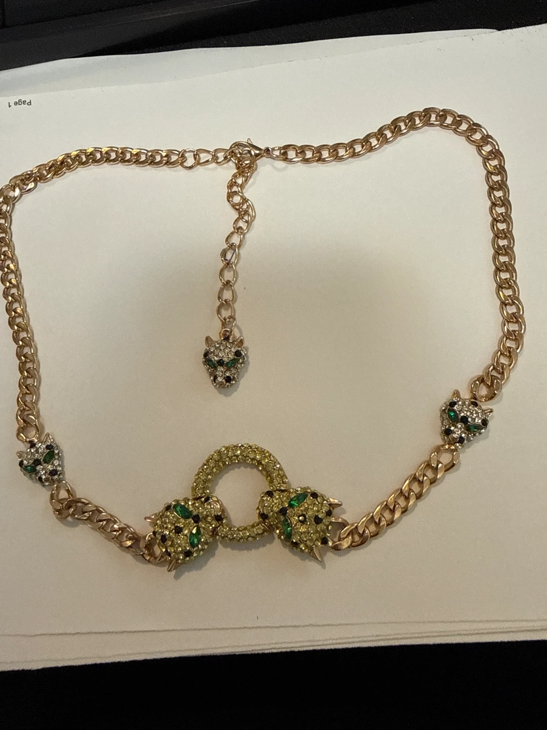 Gold Chain Necklace with Crystal Leopard Heads