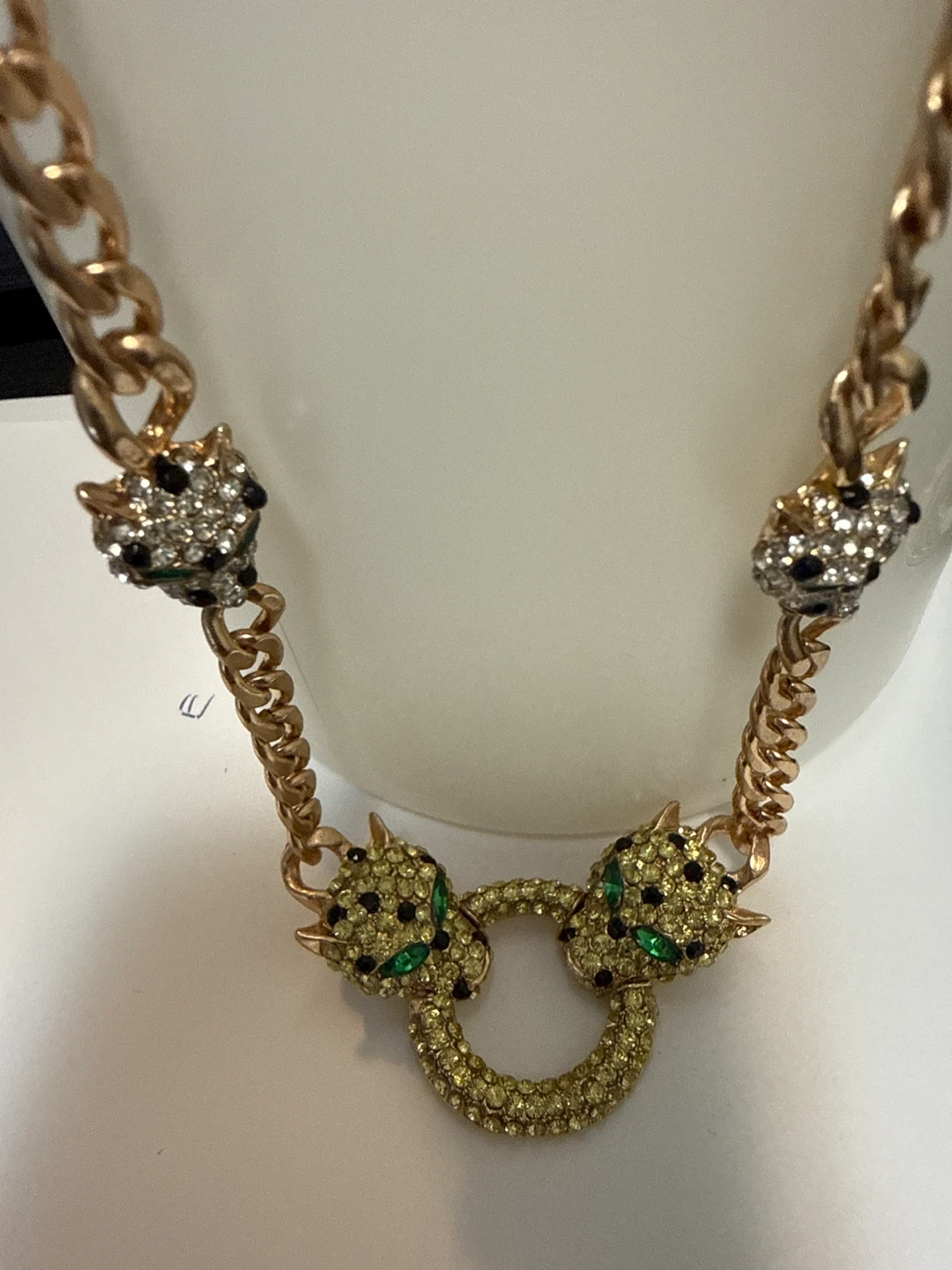 Gold Chain Necklace with Crystal Leopard Heads - photo 3