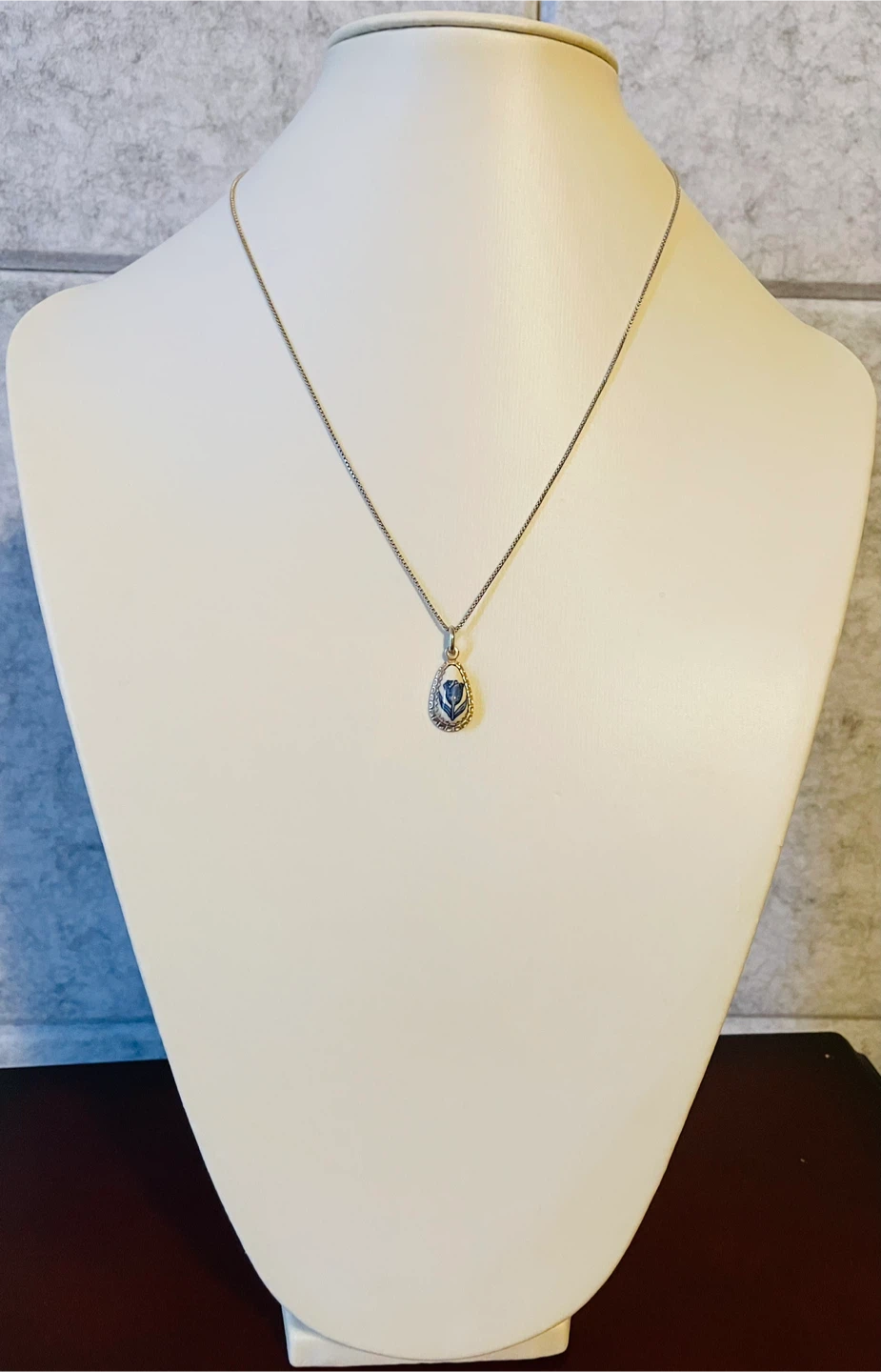Delft Blue Porcelain Pendant Silver Necklace