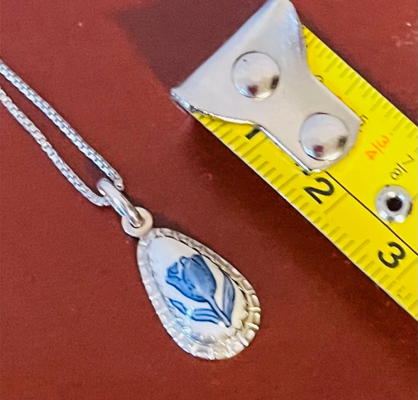 Delft Blue Porcelain Pendant Silver Necklace - photo 2