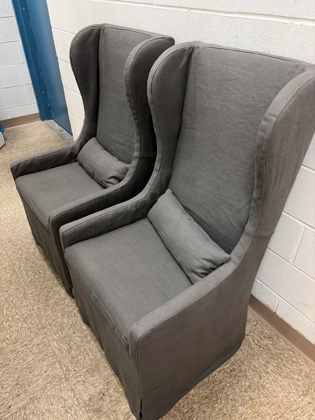 Set of 2 Gray Upholstered Wingback Chairs