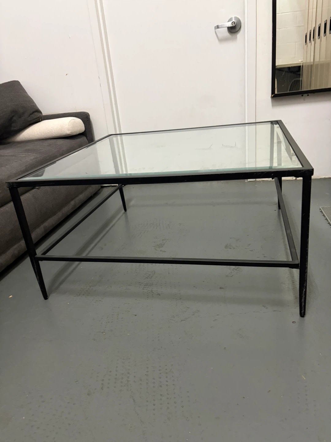 Glass Top Coffee Table with Black Metal Frame