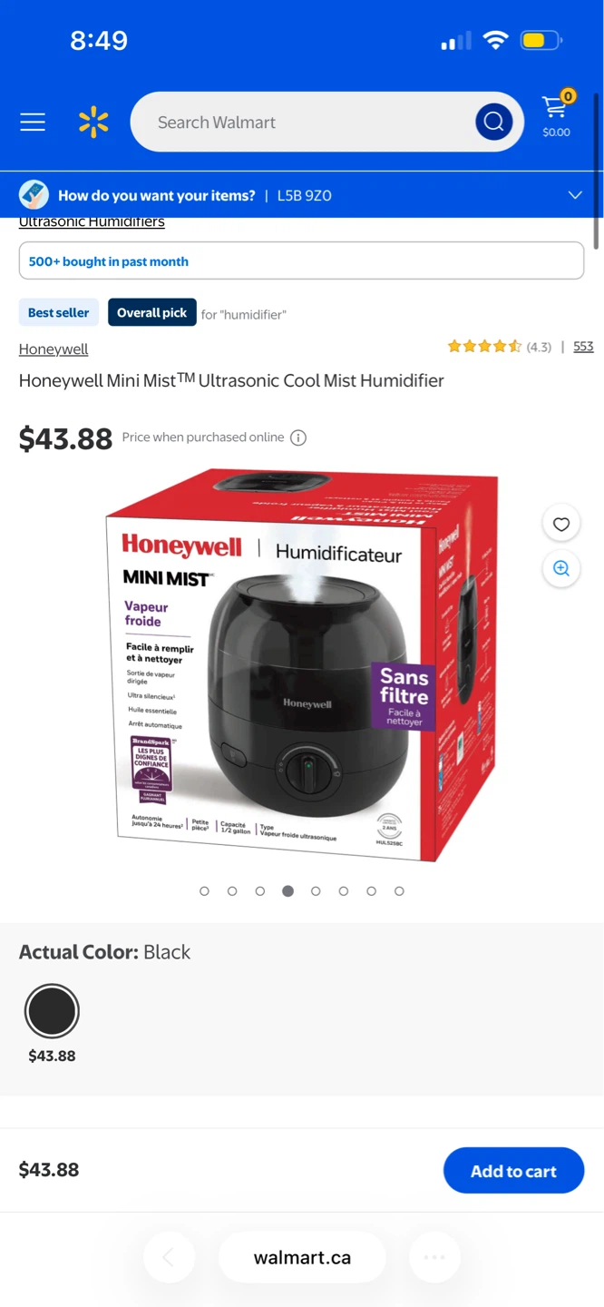 Honeywell Mini Mist Ultrasonic Humidifier