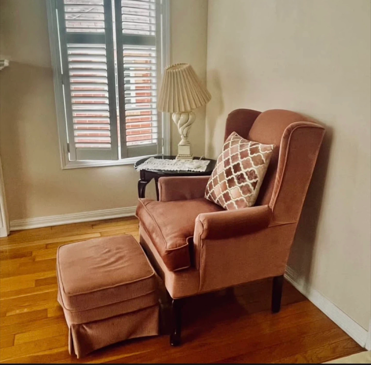 Pink Velvet Wingback Chair with Ottoman - photo 3