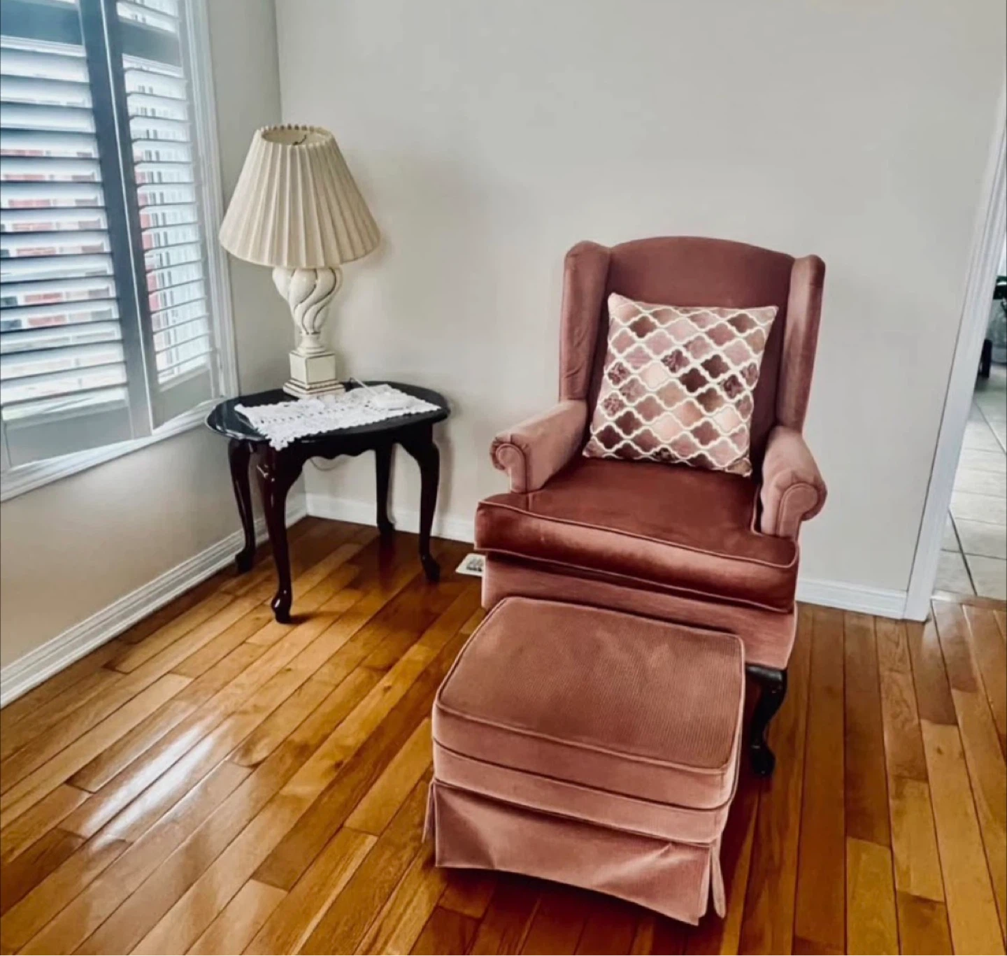 Pink Velvet Wingback Chair with Ottoman - photo 2