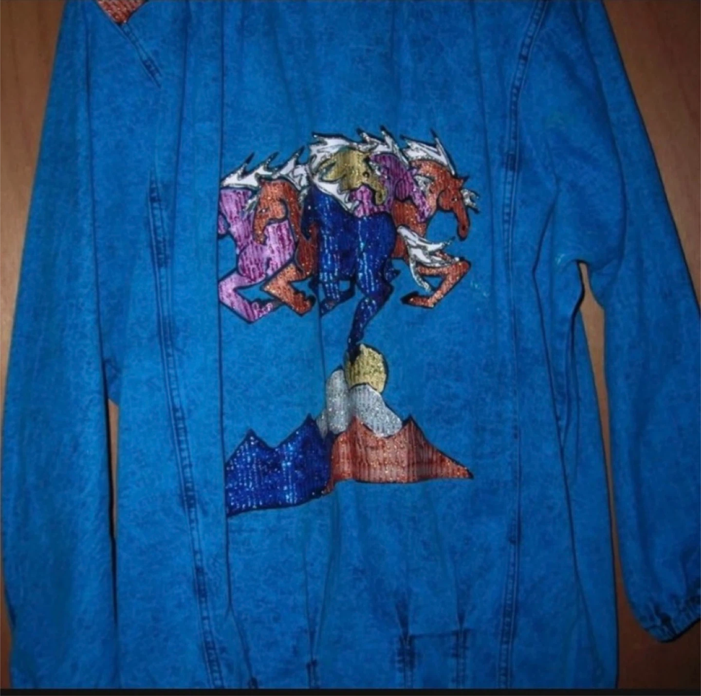 Uma Designs Handpainted Kokopelli &  horses Denim Jacket - photo 2