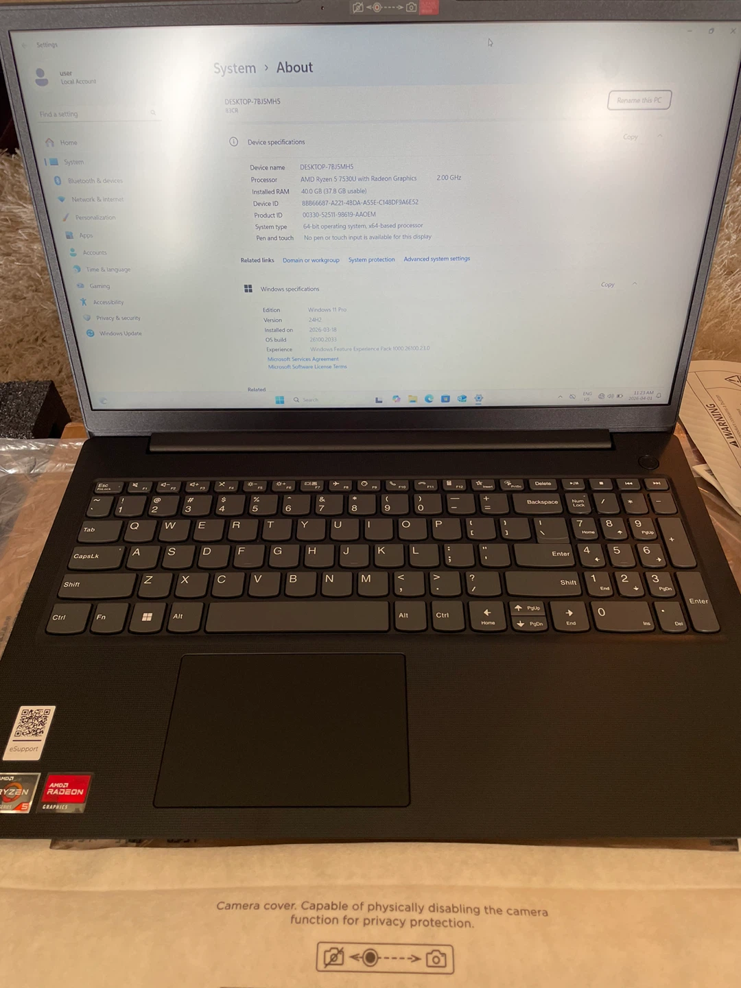 Lenovo V15 G4 ABP Ryzen 5 7530U, 40GB, 1TB SSD - photo 3