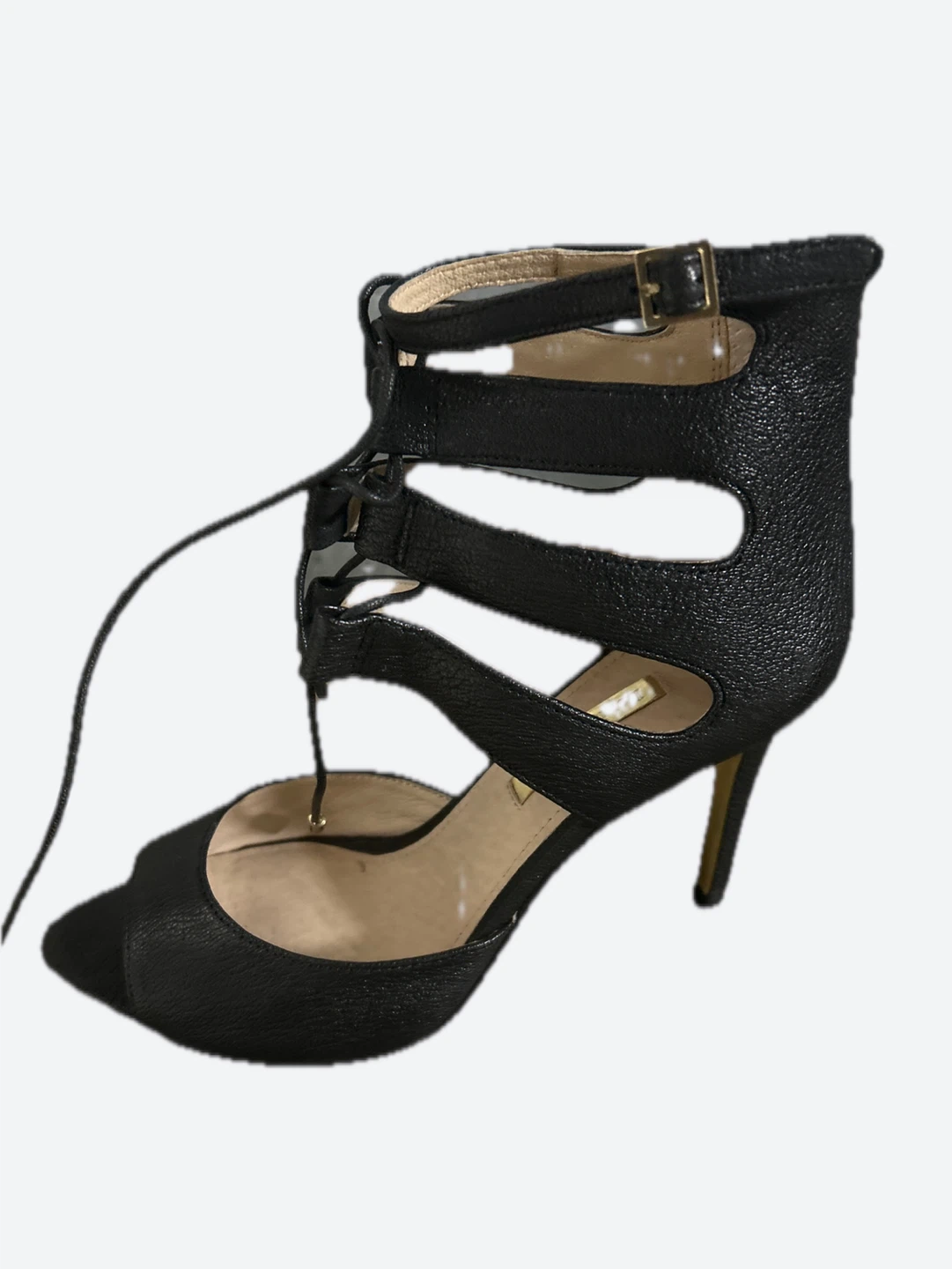 Black Lace-Up Peep-Toe Heels