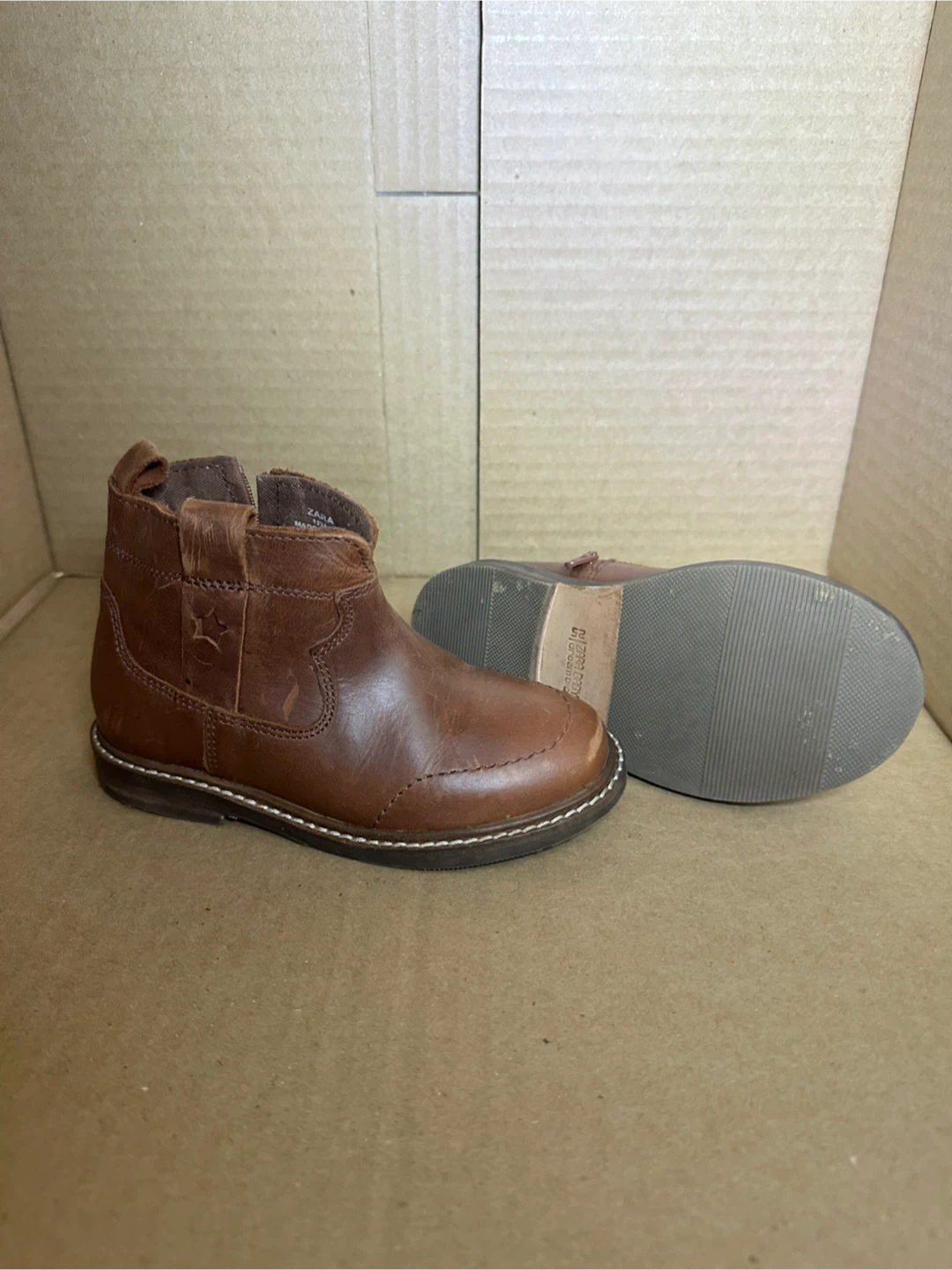 ZARA Kids Brown Leather Cowboy Boots