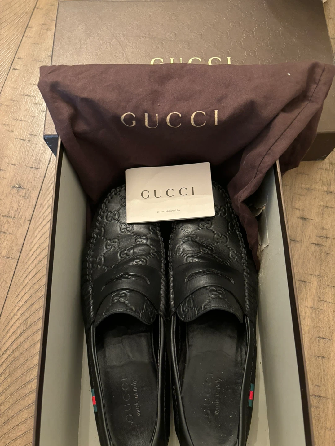 Gucci Black Monogram Leather Driving Loafers