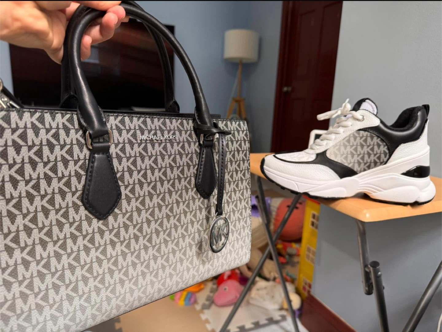 Michael Kors Women's White & Black Leather Sneakers