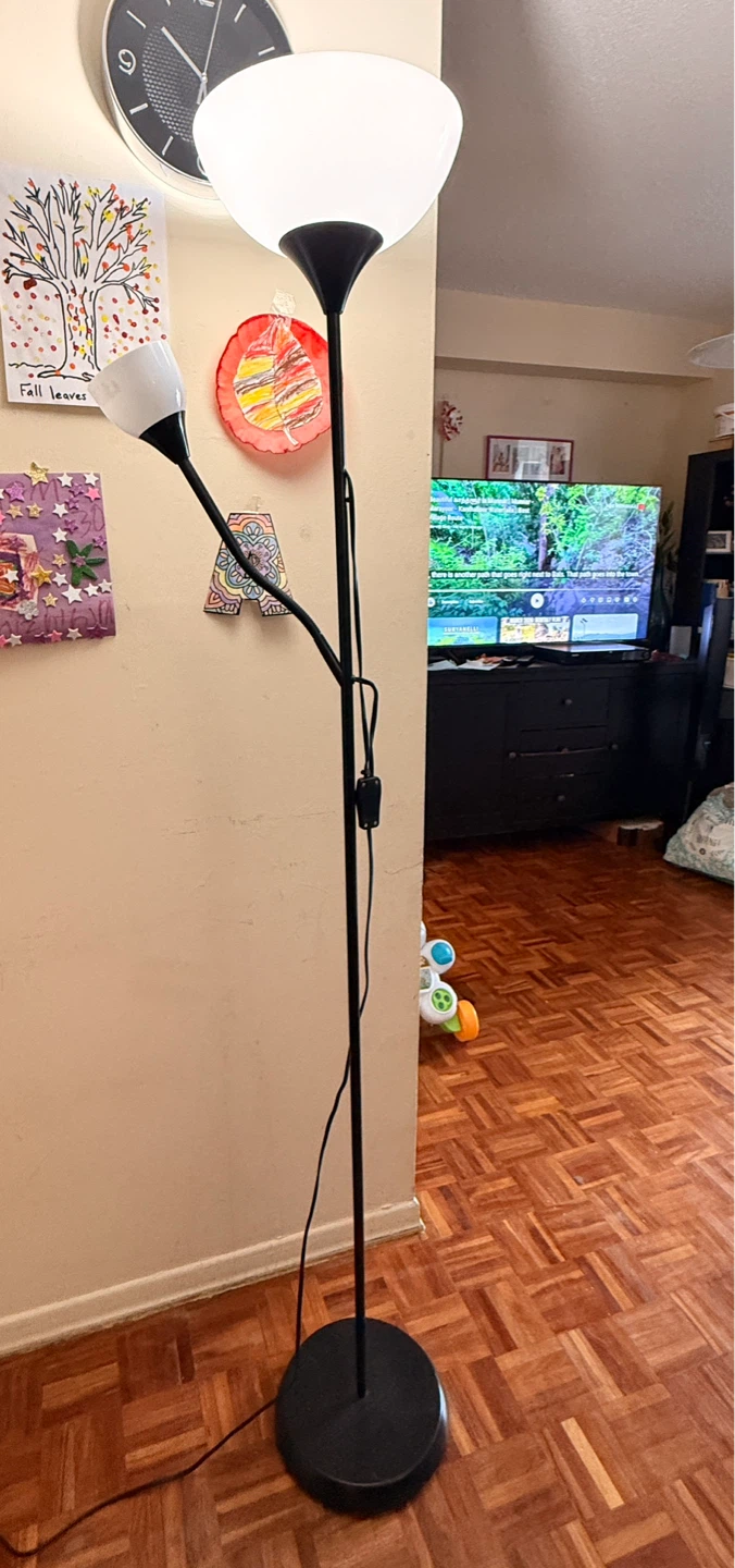 Black Torchiere Floor Lamp with Adjustable Reading Light