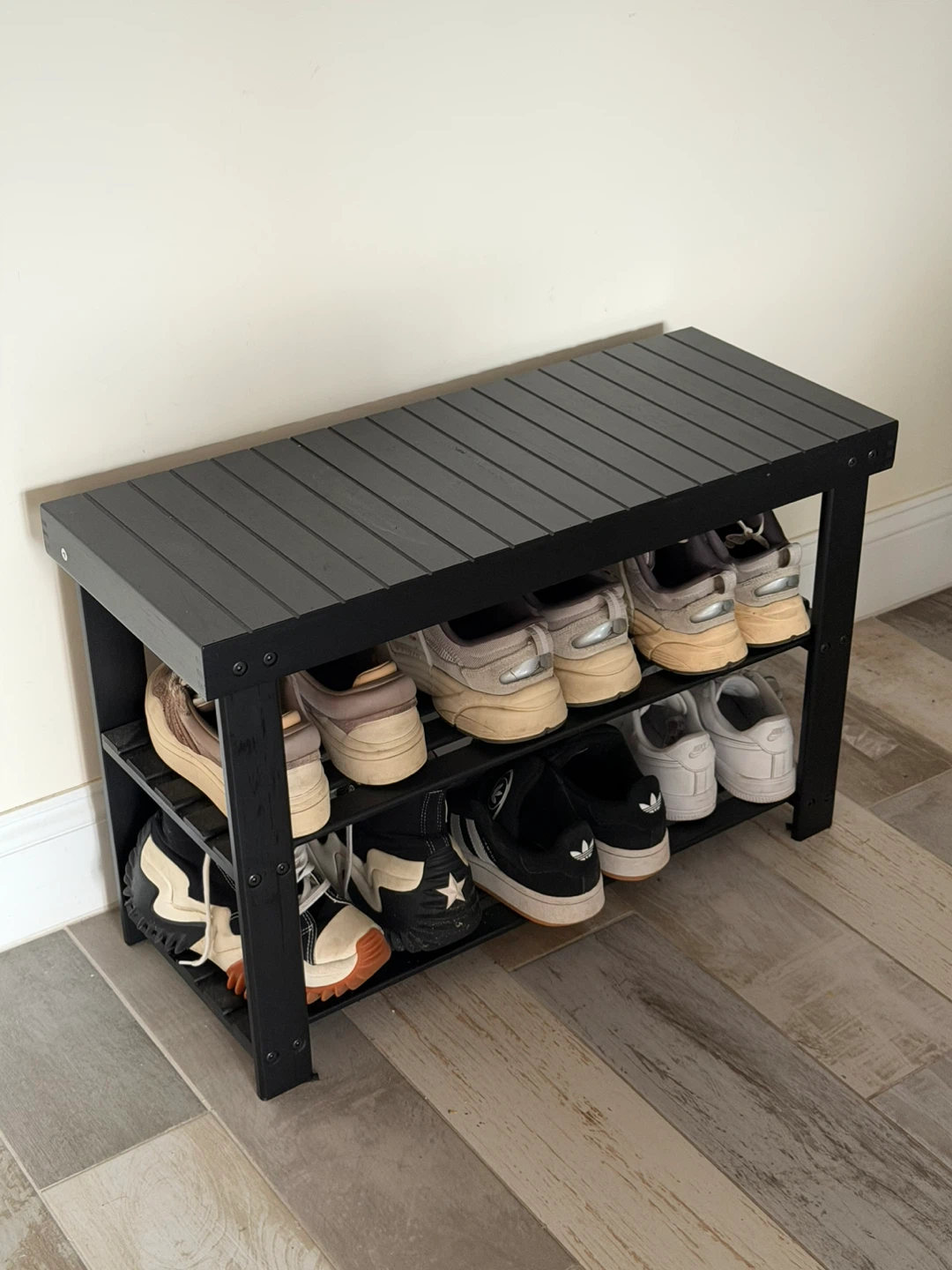 Black 3-Tier Shoe Rack Shelf Bench